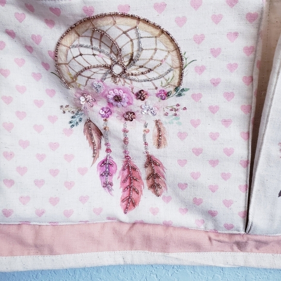 Bohemian Pink Chic Linen Wall Hanging Storage - Picture 2 of 7